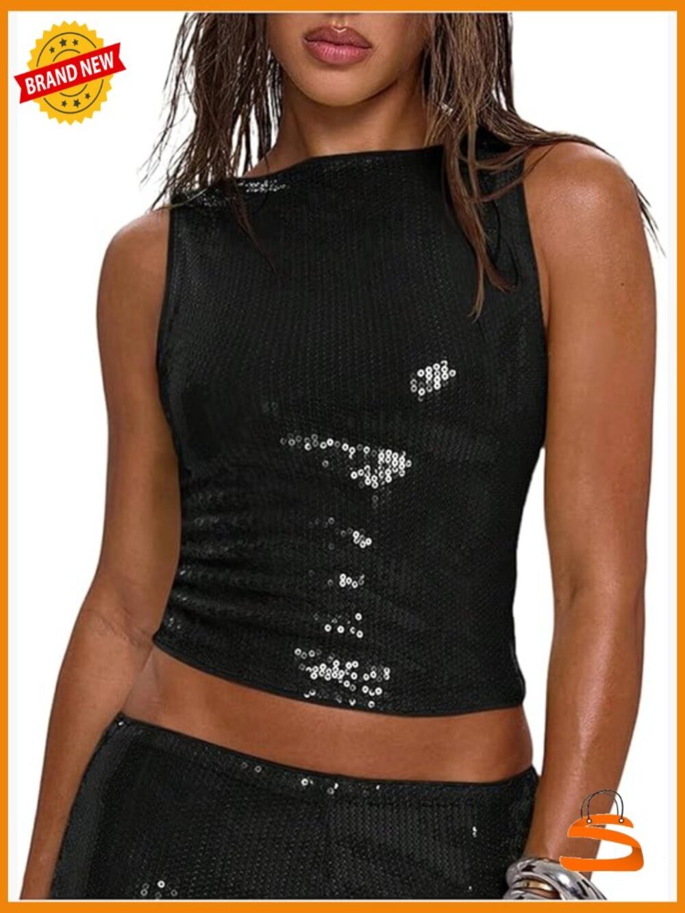 Sparkly Sequin Crop Tank Top for Going Out Rave